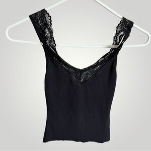 Aritzia Brand Little Moon Black Lace Trim Women's Top